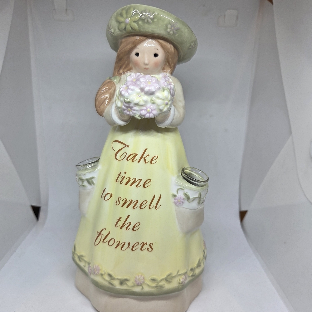 Charming Ceramic Figurine with 2 Small Flower Holders
